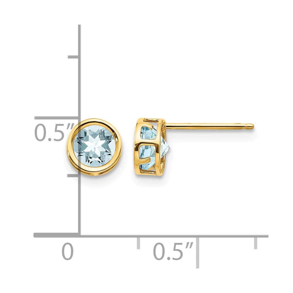 14K Yellow Gold 5mm Round Bezel March/Aquamarine Post Earrings, view 4 of 4
