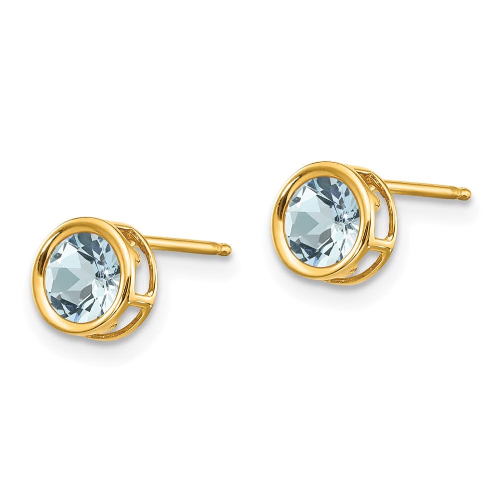 14K Yellow Gold 5mm Round Bezel March/Aquamarine Post Earrings, view 2 of 4