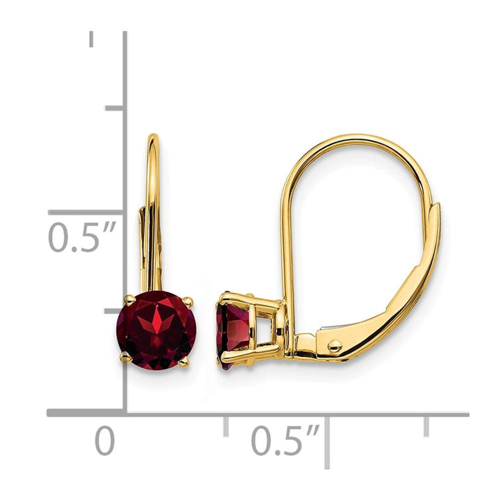 14K Yellow Gold 5mm Round Leverback Earrings, Garnet, view 20 of 20