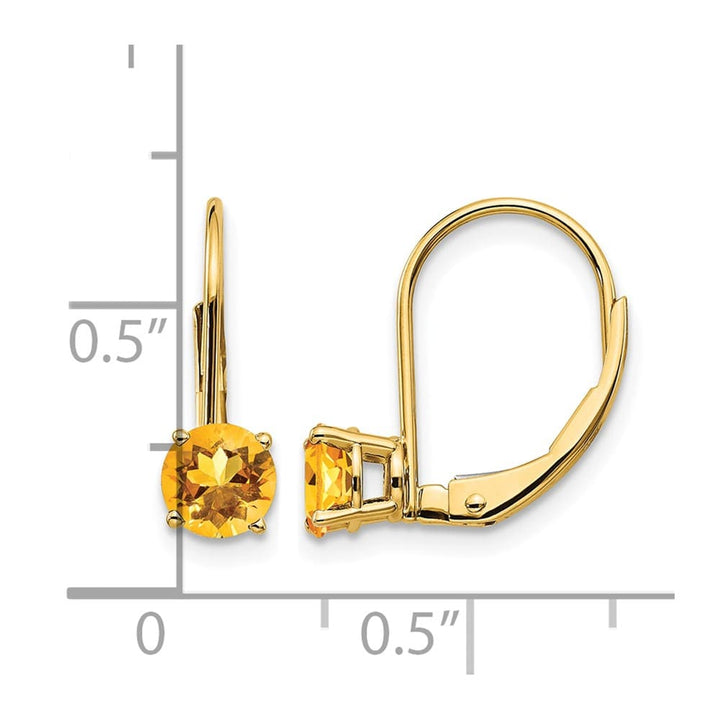 14K Yellow Gold 5mm Round Leverback Earrings, Citrine, view 16 of 20