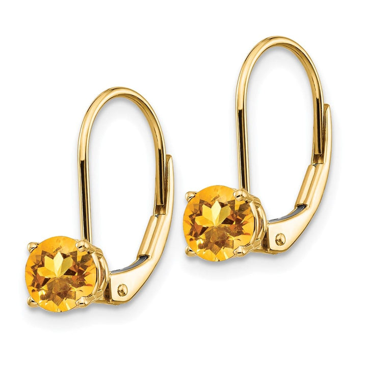 14K Yellow Gold 5mm Round Leverback Earrings, Citrine, view 14 of 20