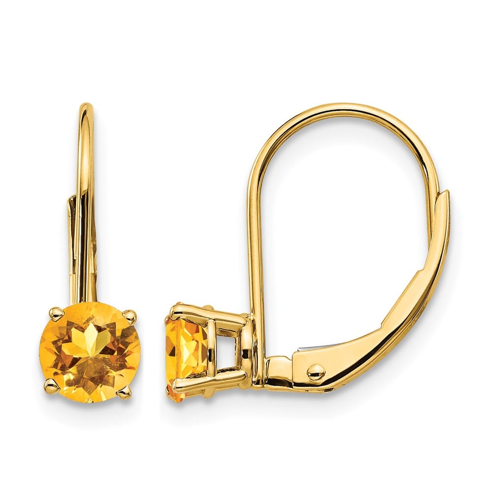14K Yellow Gold 5mm Round Leverback Earrings, Citrine, view 13 of 20