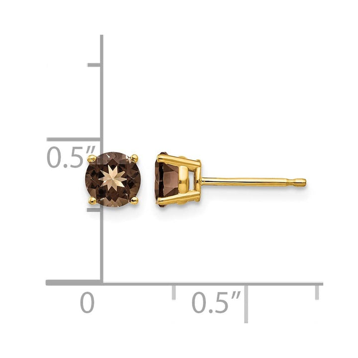 14K Yellow Gold 5mm Round Smoky Quartz Post Earrings, view 4 of 4