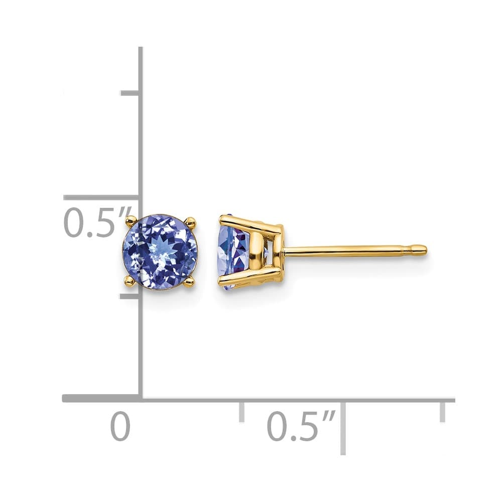 14K Yellow Gold 5mm Round Tanzanite Post Earrings, view 4 of 4