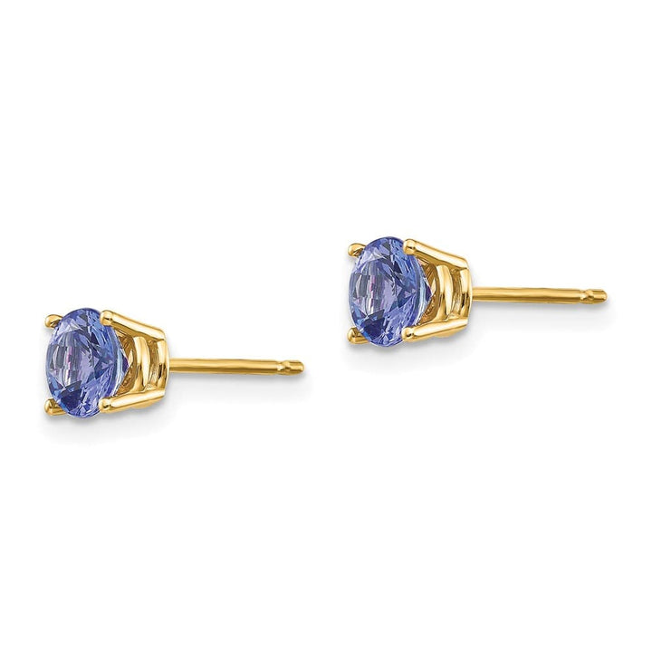 14K Yellow Gold 5mm Round Tanzanite Post Earrings, view 2 of 4