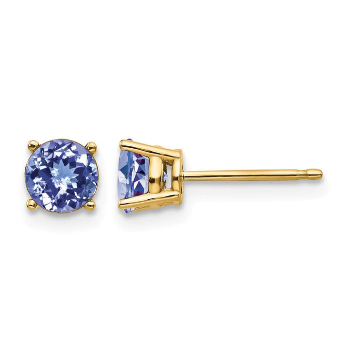 14K Yellow Gold 5mm Round Tanzanite Post Earrings, view 1 of 4