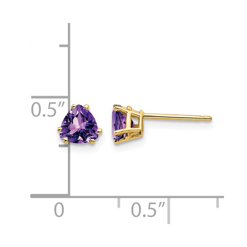 14K Yellow Gold 5mm Trillion Amethyst Post Earrings, view 4 of 4