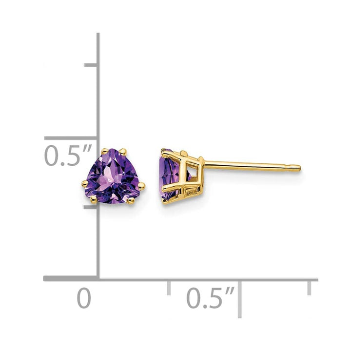 14K Yellow Gold 5mm Trillion Amethyst Post Earrings, view 4 of 4