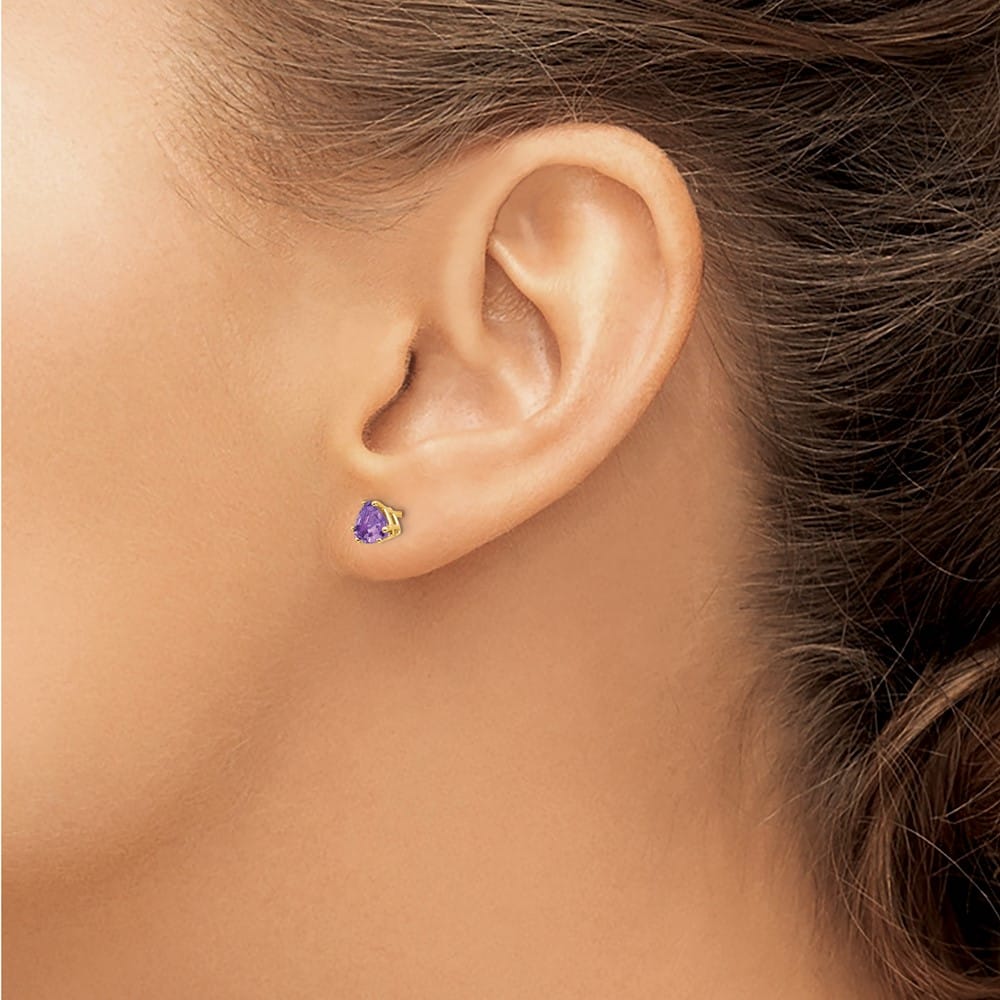 14K Yellow Gold 5mm Trillion Amethyst Post Earrings, view 3 of 4