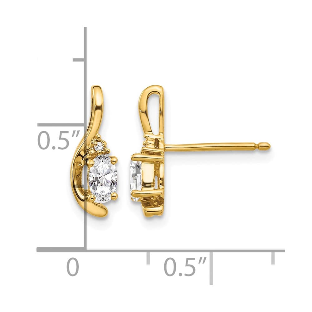 14K Yellow Gold 5x3 Oval April/White Topaz and Diamond Post Earrings, view 4 of 4