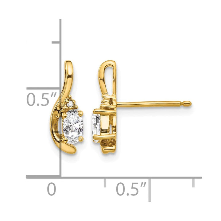 14K Yellow Gold 5x3 Oval April/White Topaz and Diamond Post Earrings, view 4 of 4