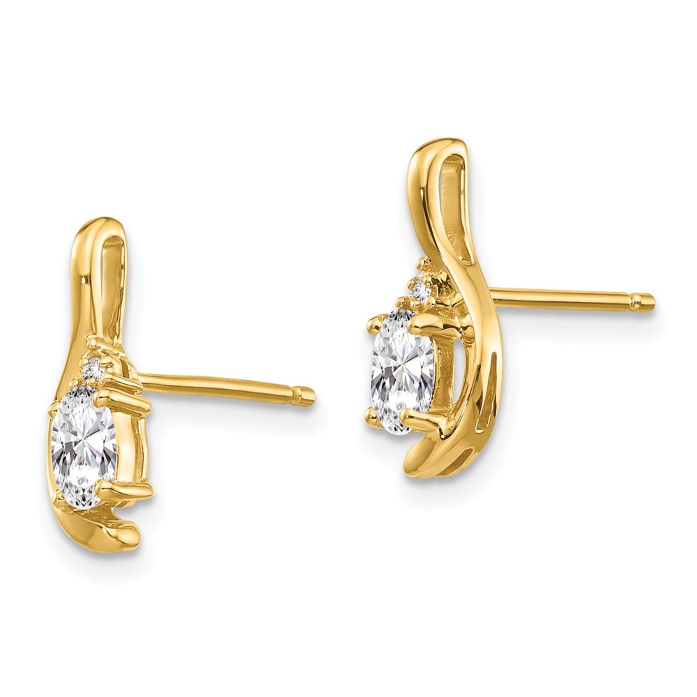14K Yellow Gold 5x3 Oval April/White Topaz and Diamond Post Earrings, view 2 of 4