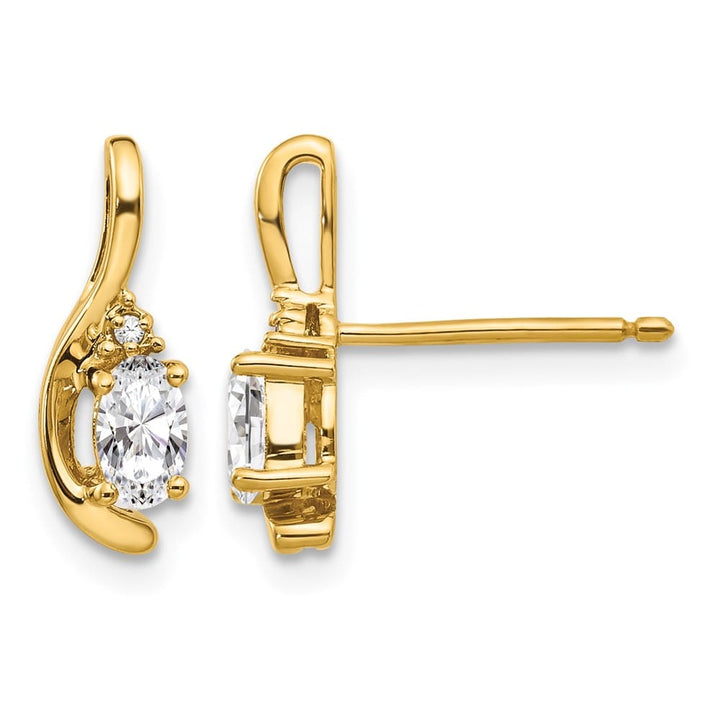 14K Yellow Gold 5x3 Oval April/White Topaz and Diamond Post Earrings, view 1 of 4