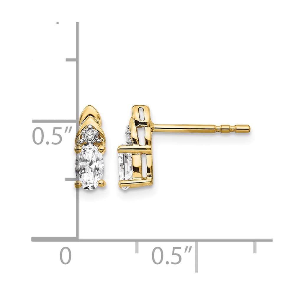 14K Yellow Gold 5x3 Oval April/White Topaz and Diamond Post Earrings, view 4 of 4