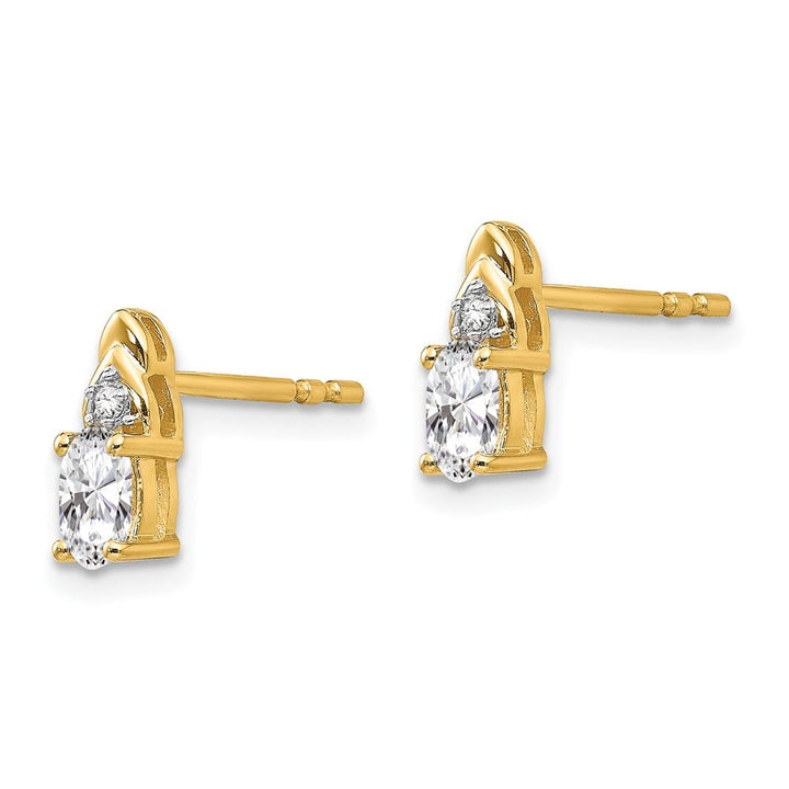 14K Yellow Gold 5x3 Oval April/White Topaz and Diamond Post Earrings, view 2 of 4