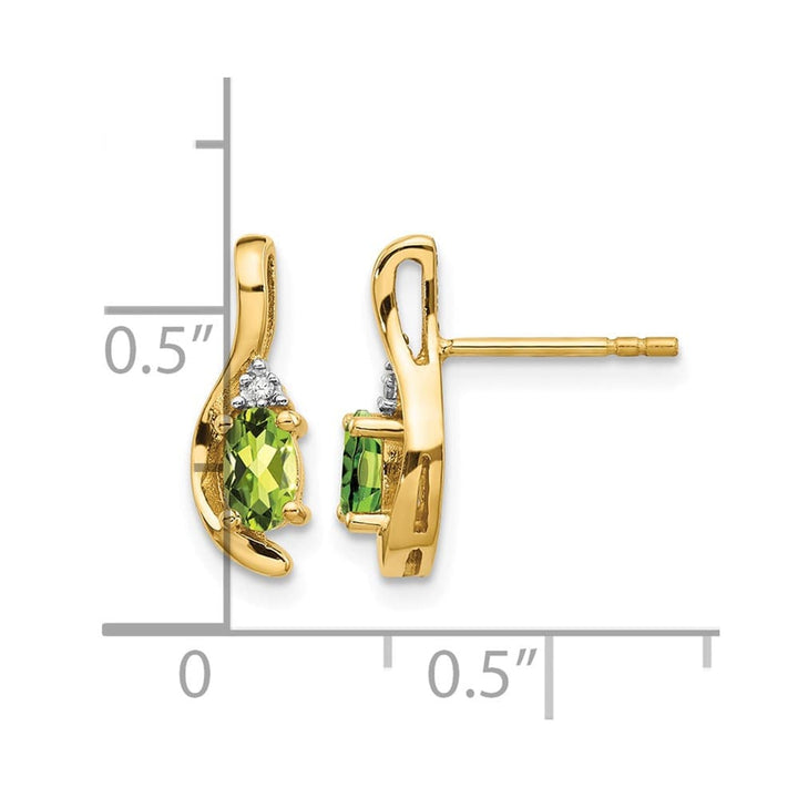 14K Yellow Gold 5x3 Oval August/Peridot and Diamond Post Earrings, view 4 of 4