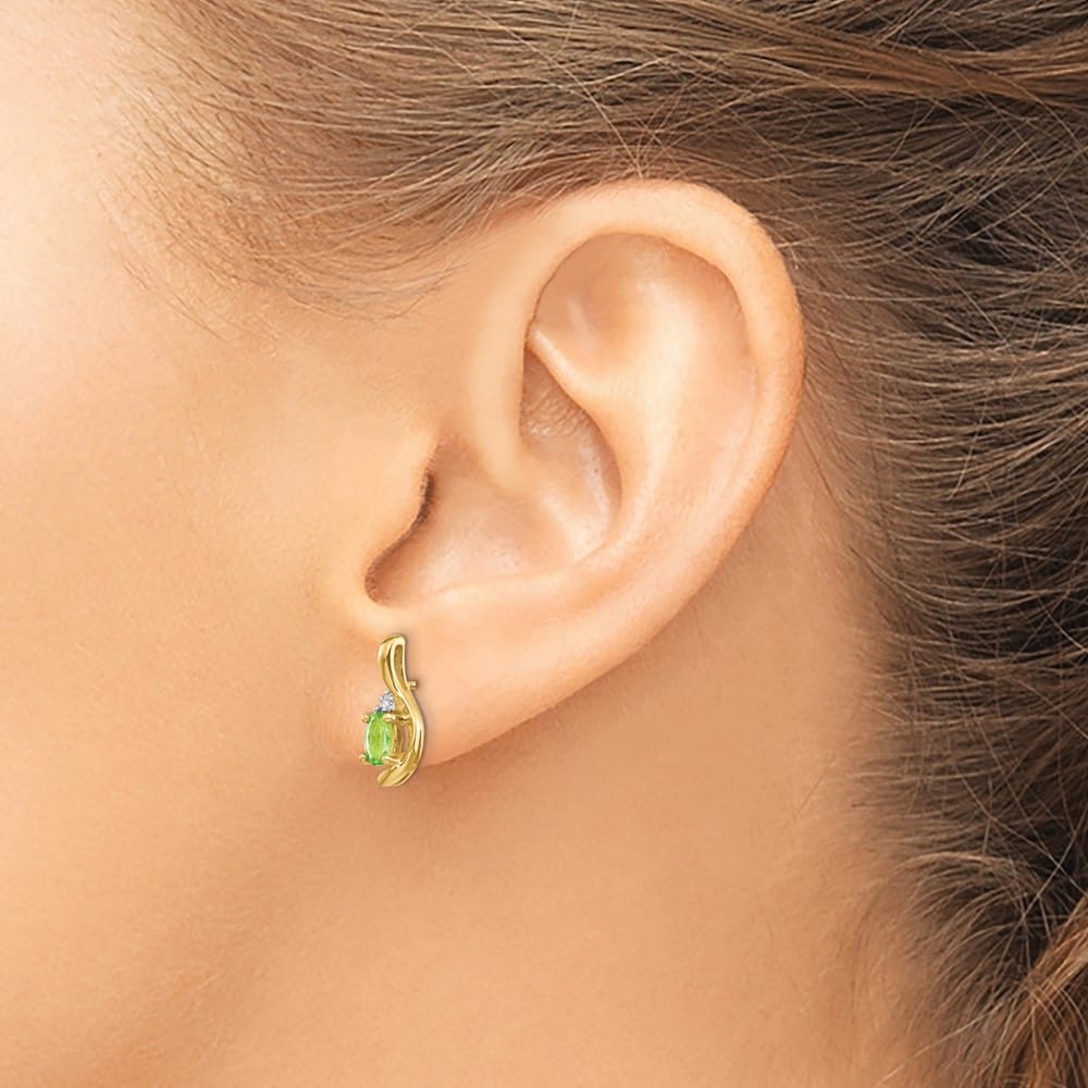 14K Yellow Gold 5x3 Oval August/Peridot and Diamond Post Earrings, view 3 of 4