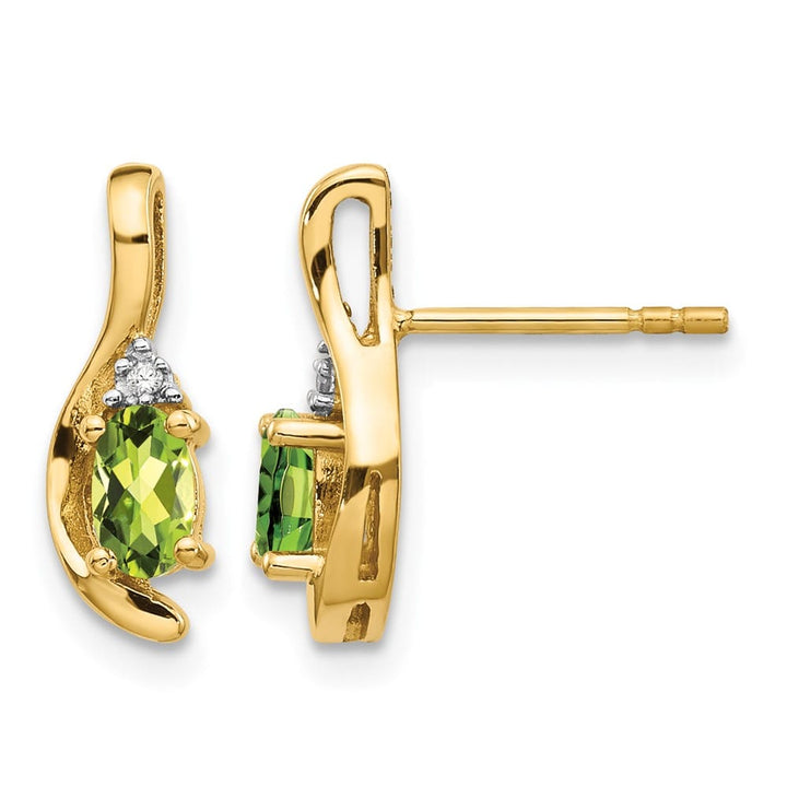 14K Yellow Gold 5x3 Oval August/Peridot and Diamond Post Earrings, view 1 of 4