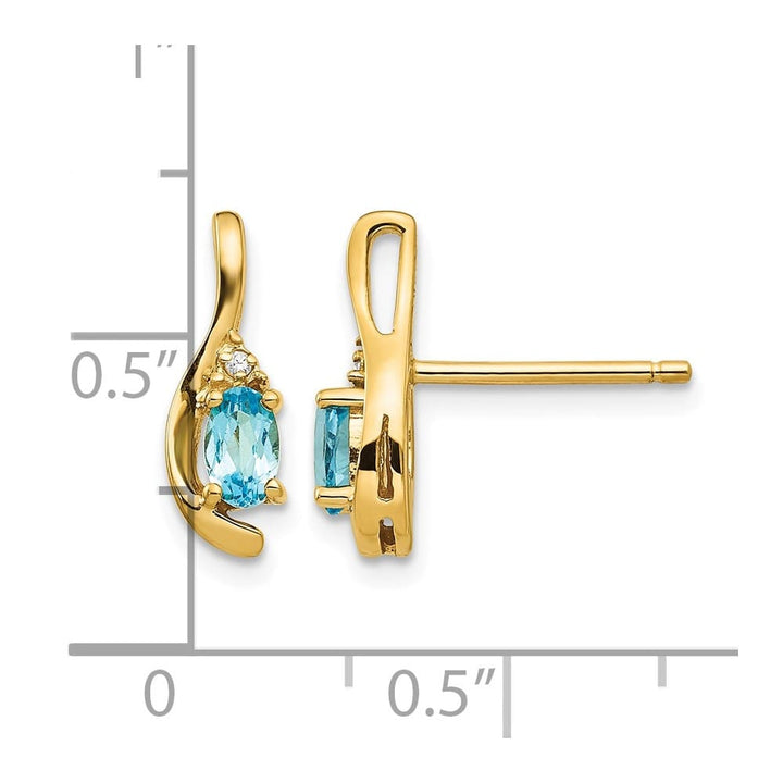 14K Yellow Gold 5x3 Oval December/Blue Topaz and Diamond Post Earrings, view 4 of 4