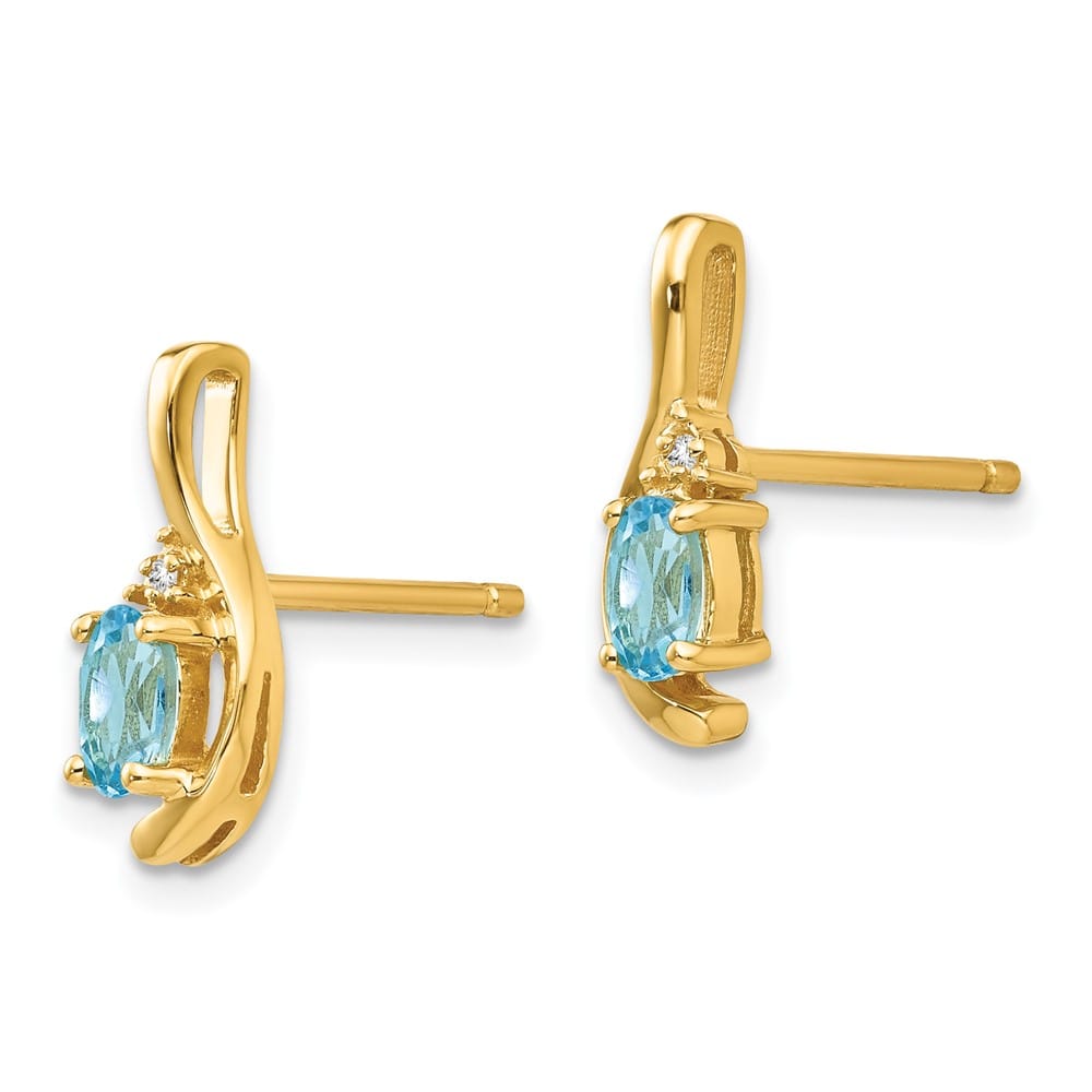 14K Yellow Gold 5x3 Oval December/Blue Topaz and Diamond Post Earrings, view 2 of 4