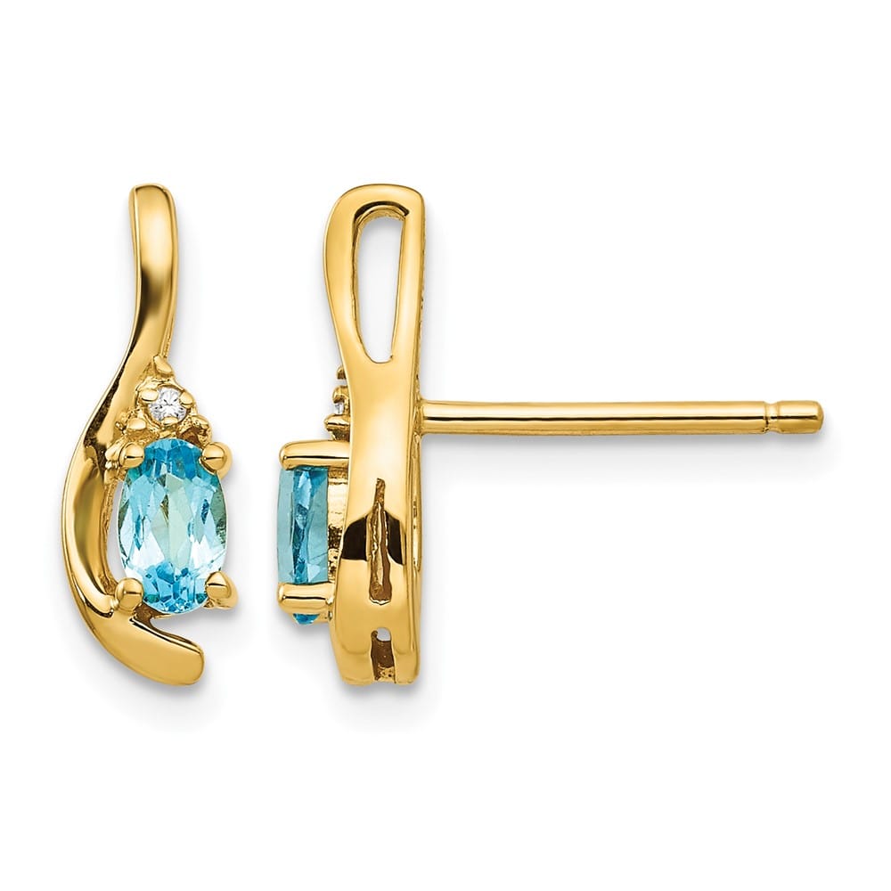 14K Yellow Gold 5x3 Oval December/Blue Topaz and Diamond Post Earrings, view 1 of 4