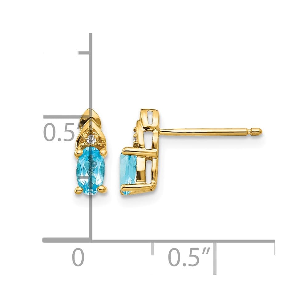 14K Yellow Gold 5x3 Oval December/Blue Topaz and Diamond Post Earrings, view 4 of 4