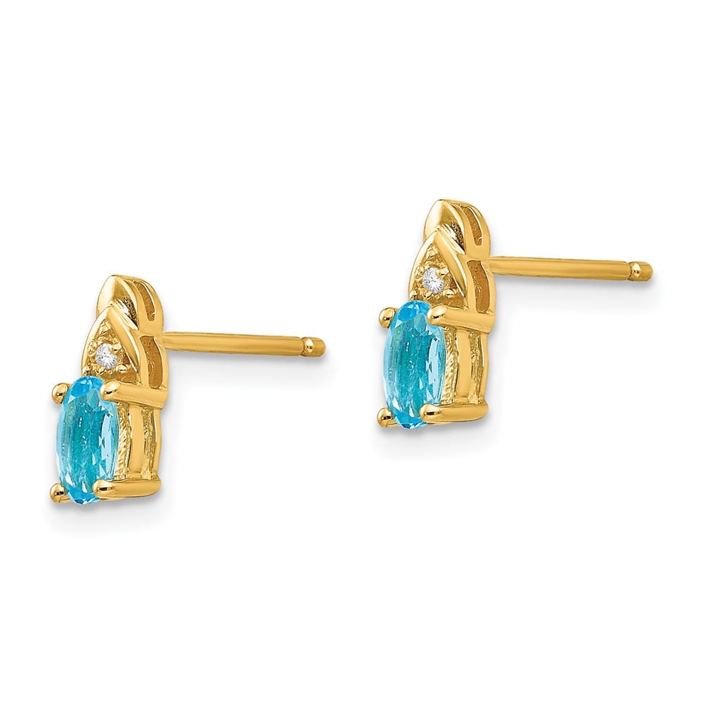 14K Yellow Gold 5x3 Oval December/Blue Topaz and Diamond Post Earrings, view 2 of 4