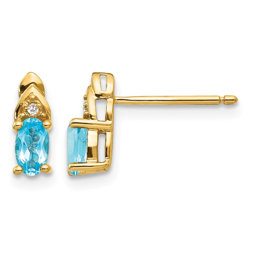14K Yellow Gold 5x3 Oval December/Blue Topaz and Diamond Post Earrings, view 1 of 4