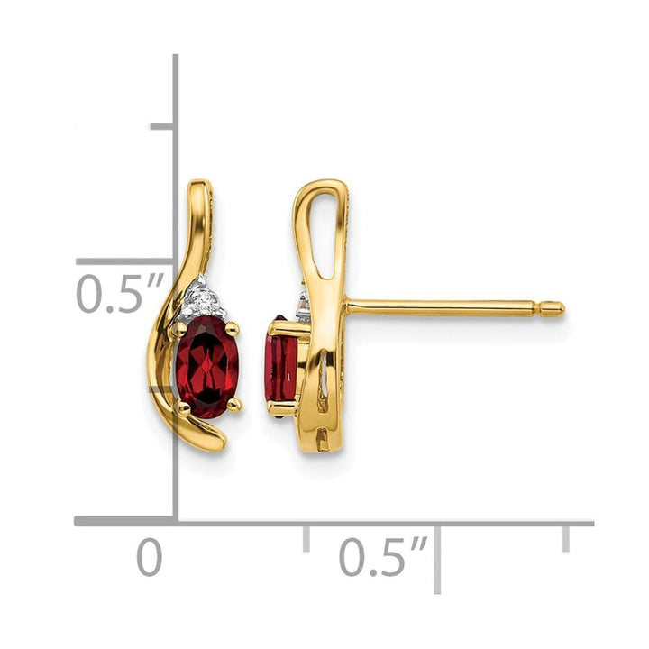 14K Yellow Gold 5x3 Oval January/Garnet and Diamond Post Earrings, view 4 of 4