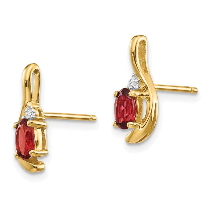 14K Yellow Gold 5x3 Oval January/Garnet and Diamond Post Earrings, view 2 of 4