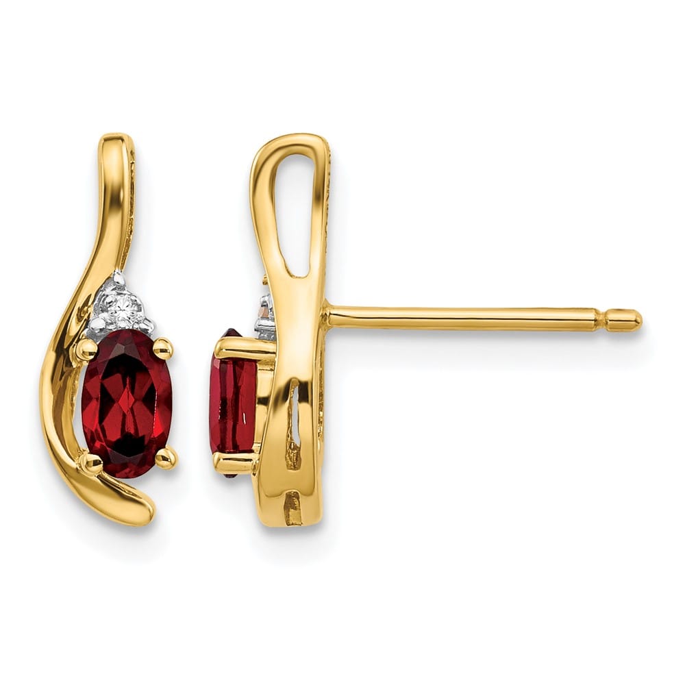 14K Yellow Gold 5x3 Oval January/Garnet and Diamond Post Earrings, view 1 of 4