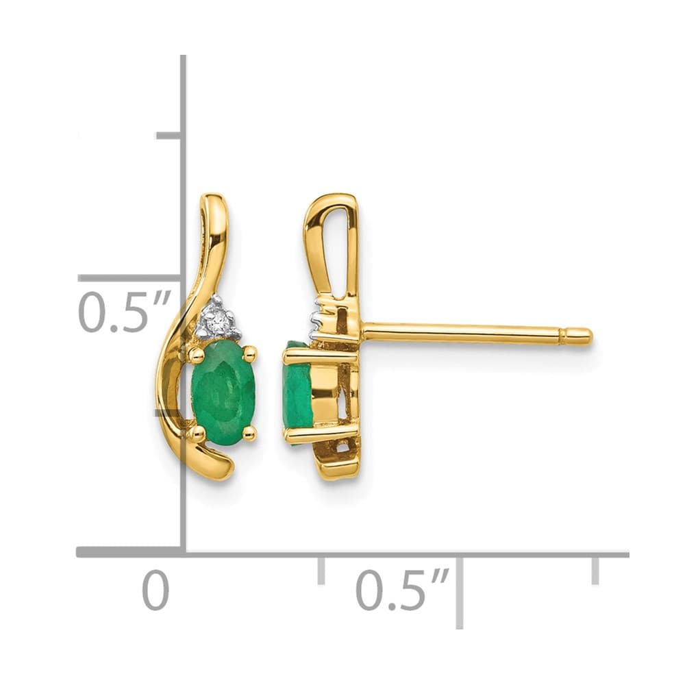 14K Yellow Gold 5x3 Oval May/Emerald and Diamond Post Earrings, view 4 of 4