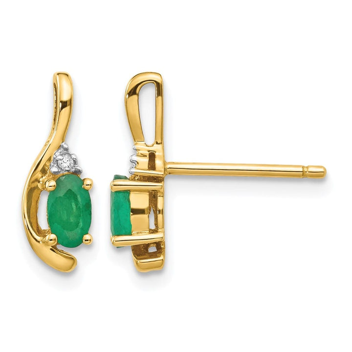 14K Yellow Gold 5x3 Oval May/Emerald and Diamond Post Earrings, view 1 of 4