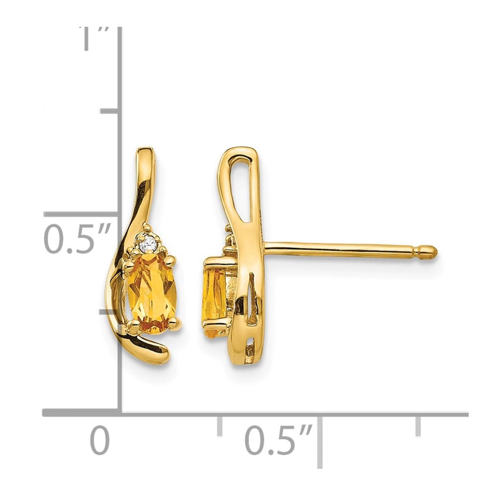 14K Yellow Gold 5x3 Oval November/Citrine and Diamond Post Earrings, view 4 of 4