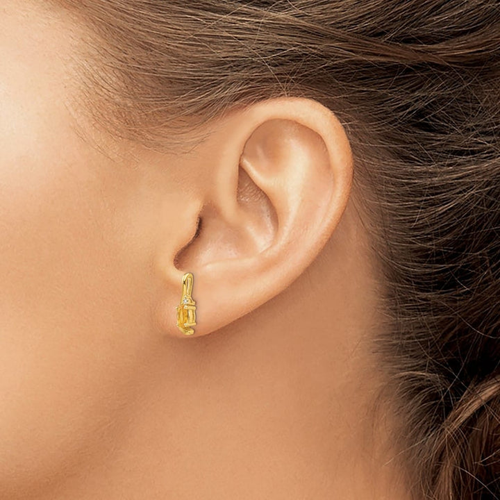 14K Yellow Gold 5x3 Oval November/Citrine and Diamond Post Earrings, view 3 of 4