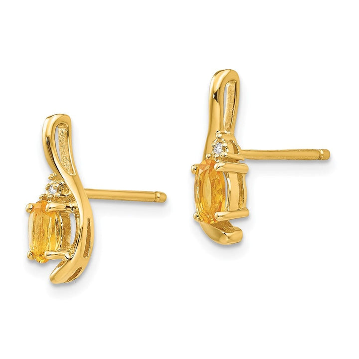 14K Yellow Gold 5x3 Oval November/Citrine and Diamond Post Earrings, view 2 of 4