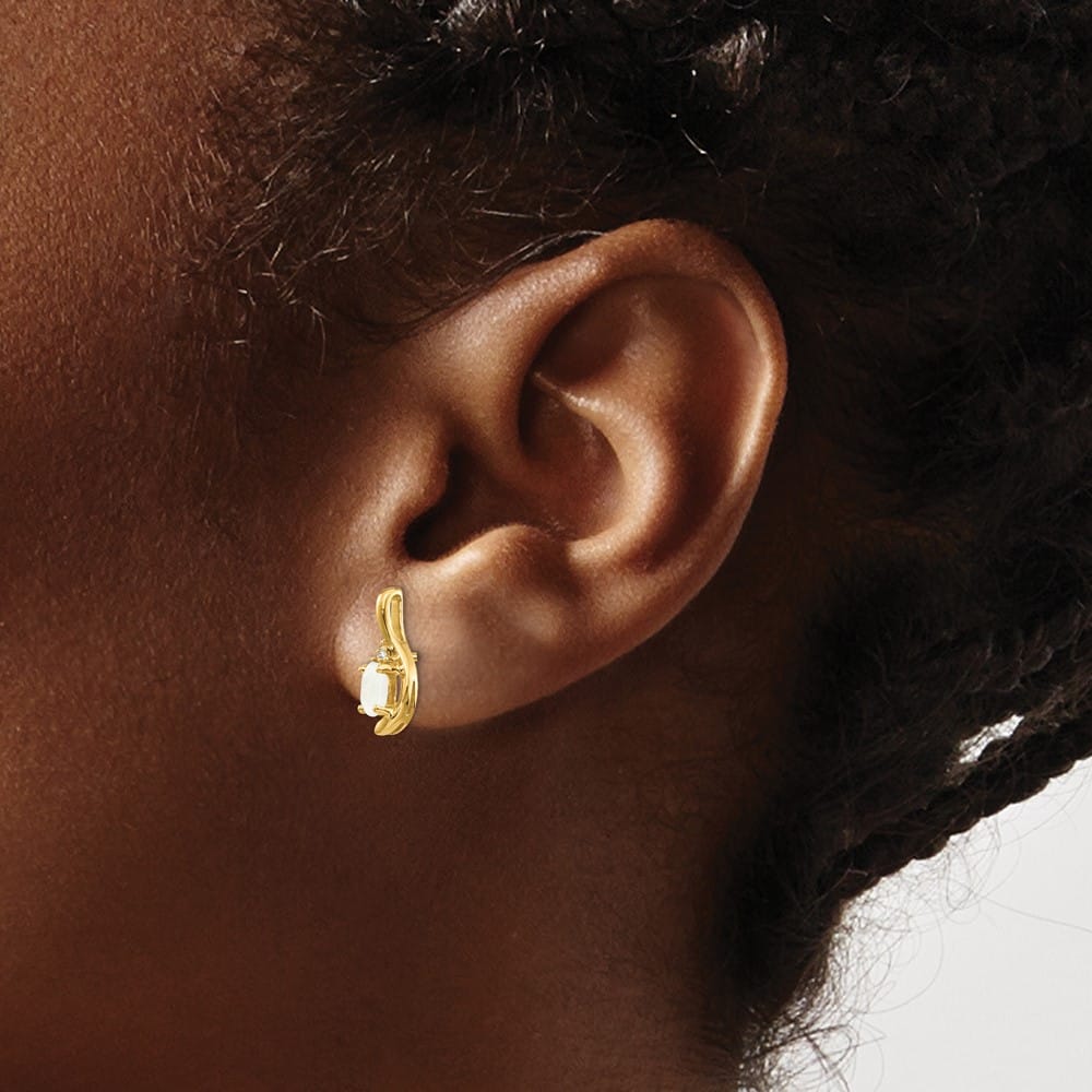 14K Yellow Gold 5x3 Oval October/Opal and Diamond Post Earrings, view 3 of 4