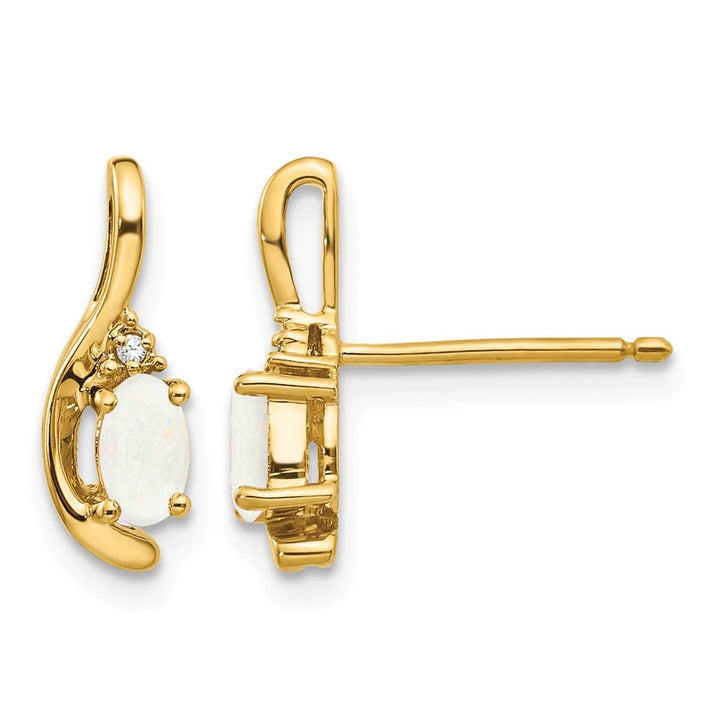 14K Yellow Gold 5x3 Oval October/Opal and Diamond Post Earrings, view 1 of 4