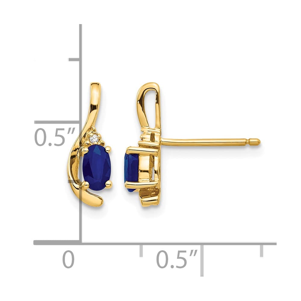 14K Yellow Gold 5x3 Oval September/Sapphire and Diamond Post Earrings, view 4 of 4