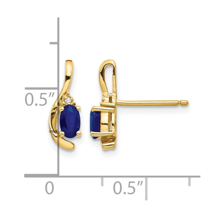 14K Yellow Gold 5x3 Oval September/Sapphire and Diamond Post Earrings, view 4 of 4