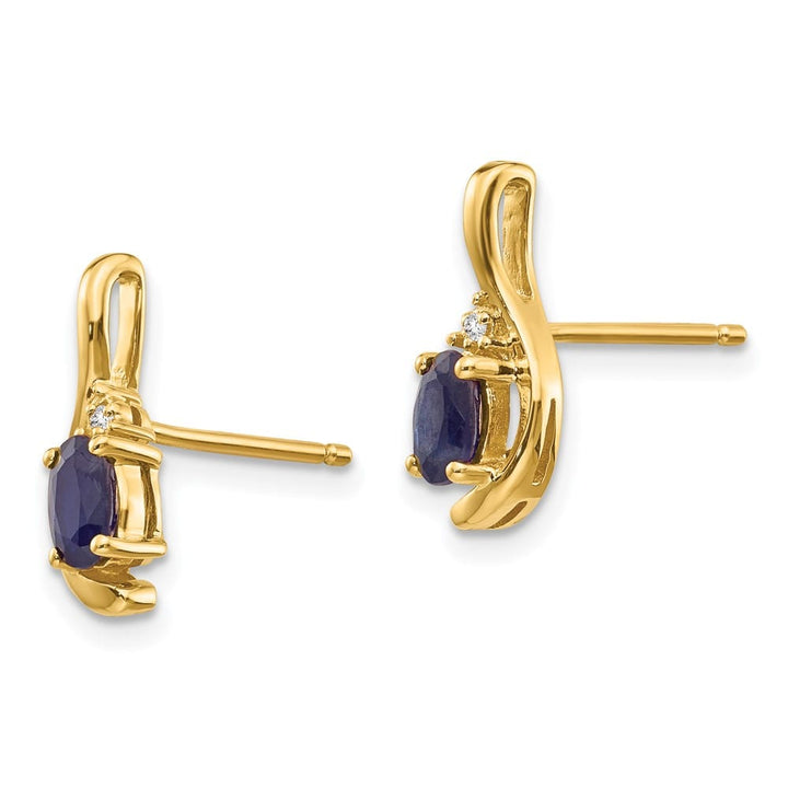 14K Yellow Gold 5x3 Oval September/Sapphire and Diamond Post Earrings, view 2 of 4