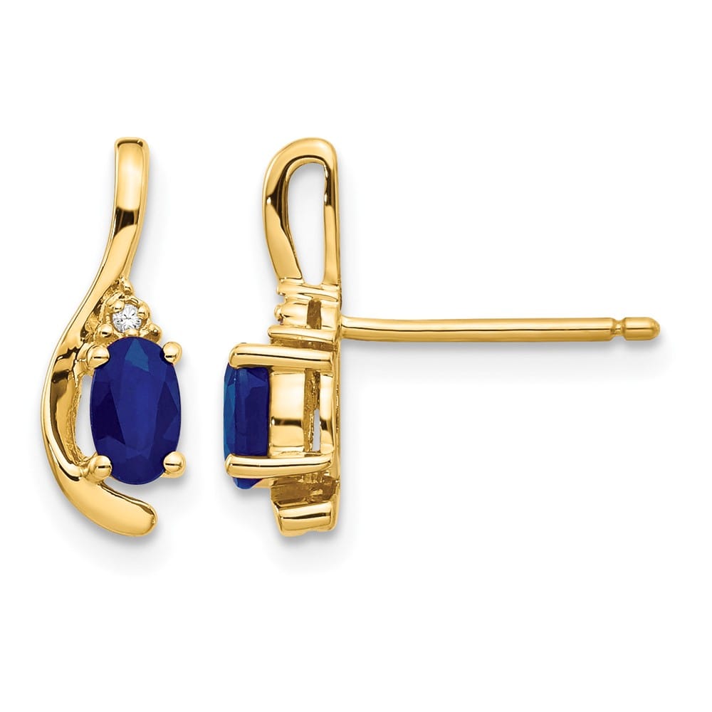 14K Yellow Gold 5x3 Oval September/Sapphire and Diamond Post Earrings, view 1 of 4
