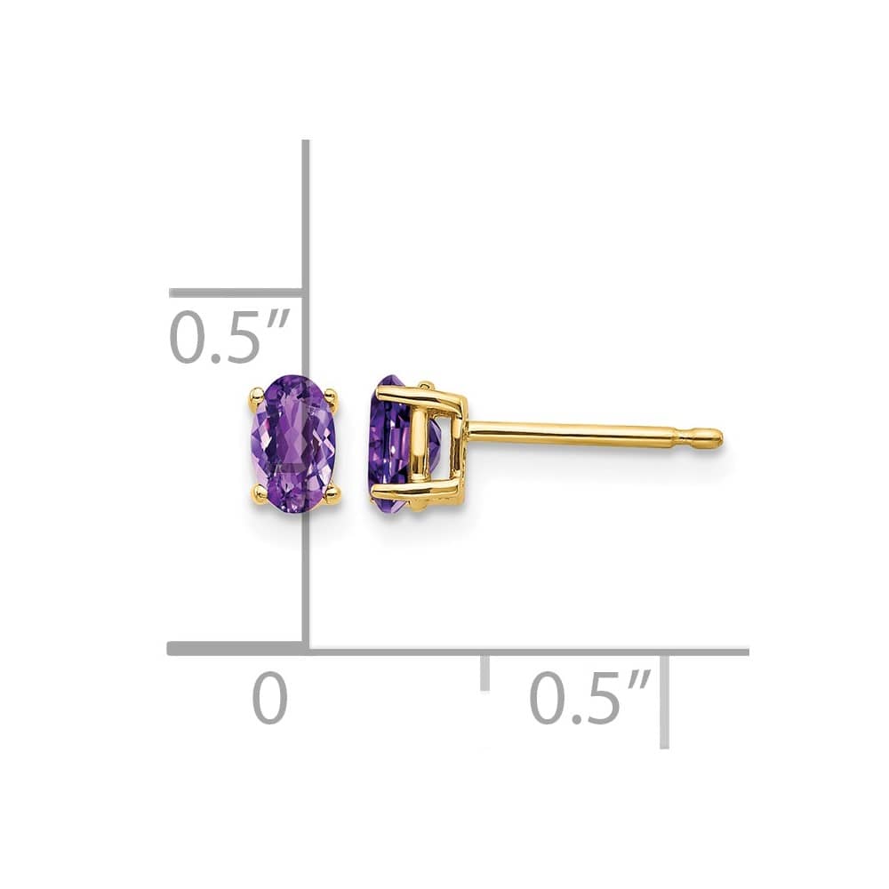 14K Yellow Gold 5x3mm Oval Amethyst Post Earrings, view 4 of 4