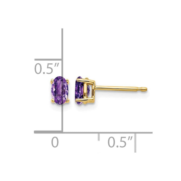 14K Yellow Gold 5x3mm Oval Amethyst Post Earrings, view 4 of 4