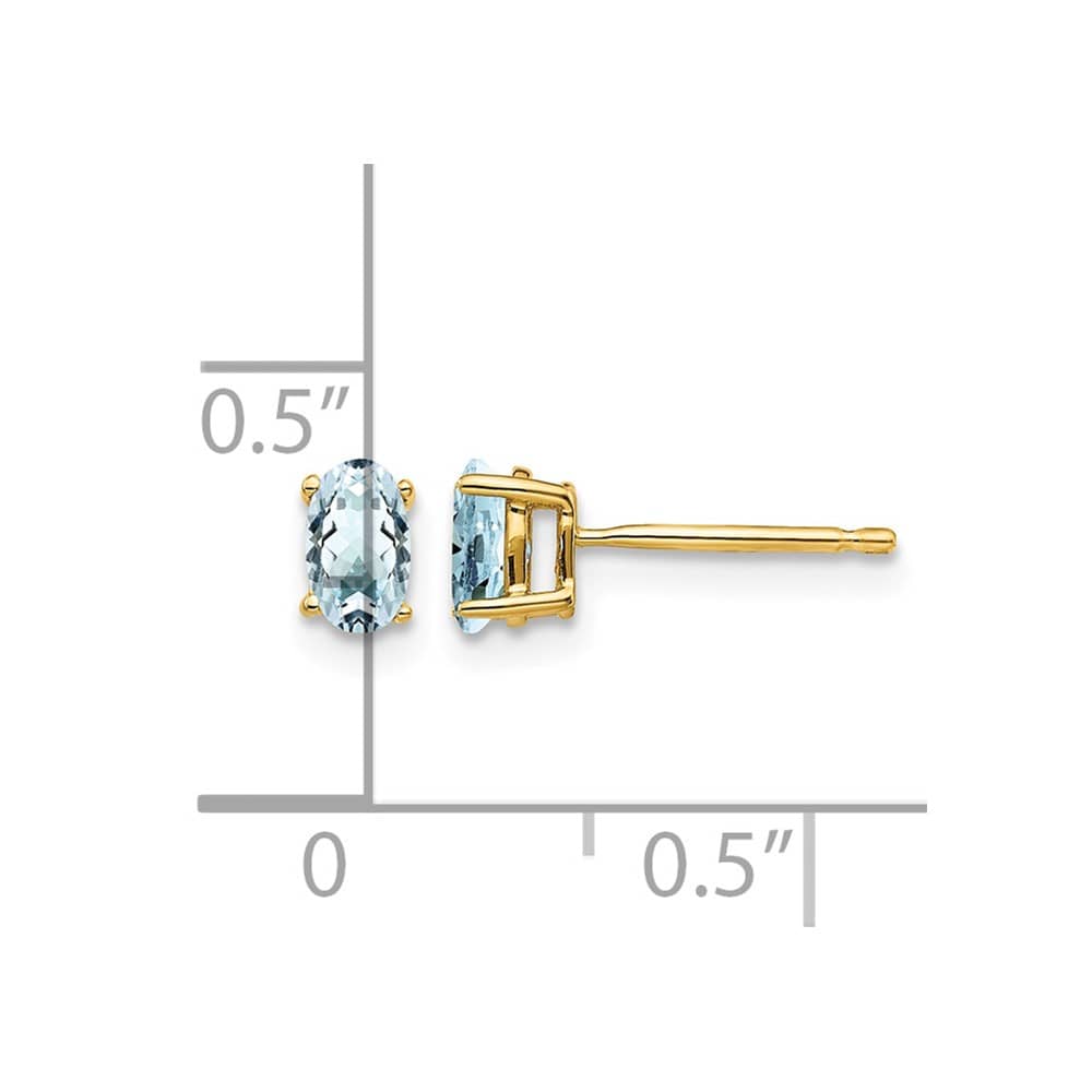14K Yellow Gold 5x3mm Oval Aquamarine Post Earrings, view 4 of 4