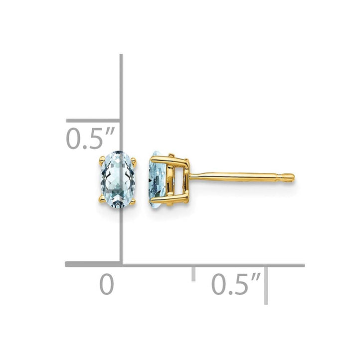 14K Yellow Gold 5x3mm Oval Aquamarine Post Earrings, view 4 of 4