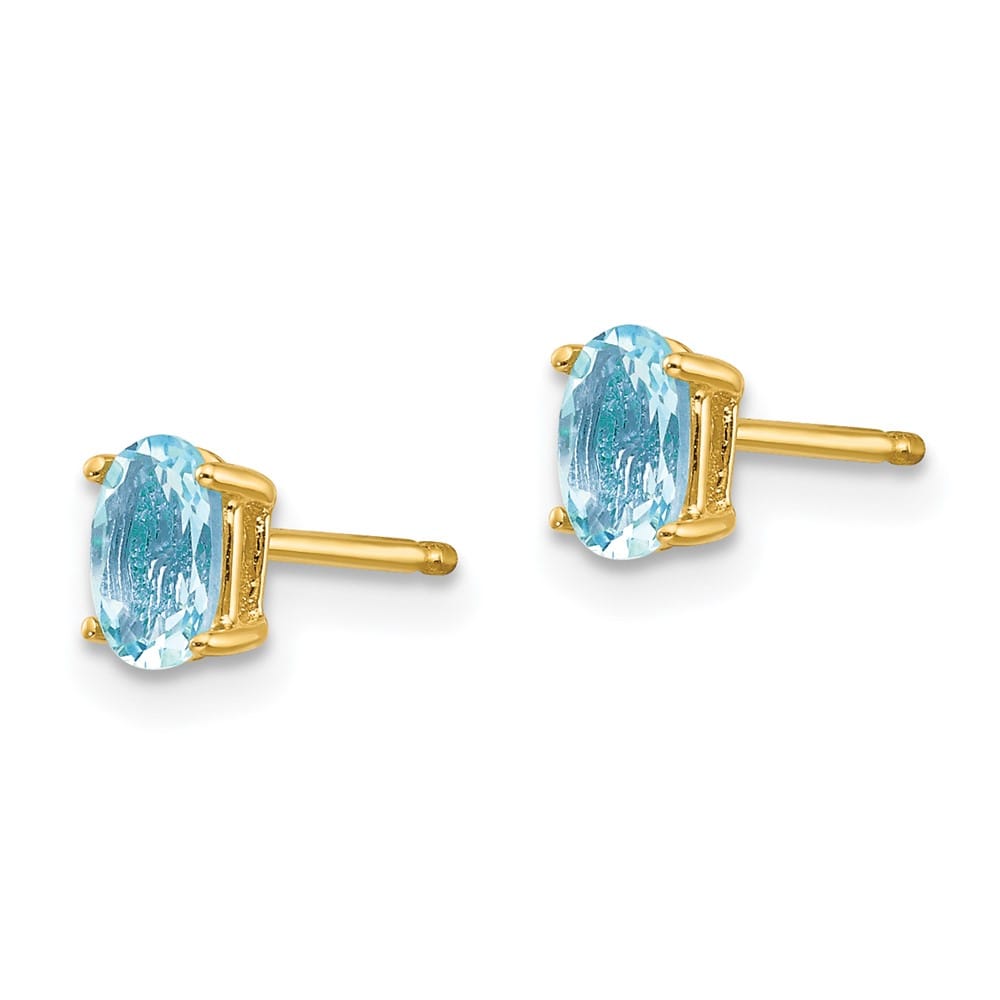 14K Yellow Gold 5x3mm Oval Aquamarine Post Earrings, view 2 of 4