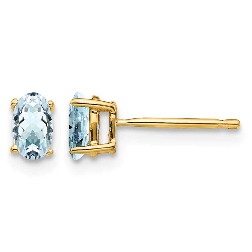 14K Yellow Gold 5x3mm Oval Aquamarine Post Earrings, view 1 of 4