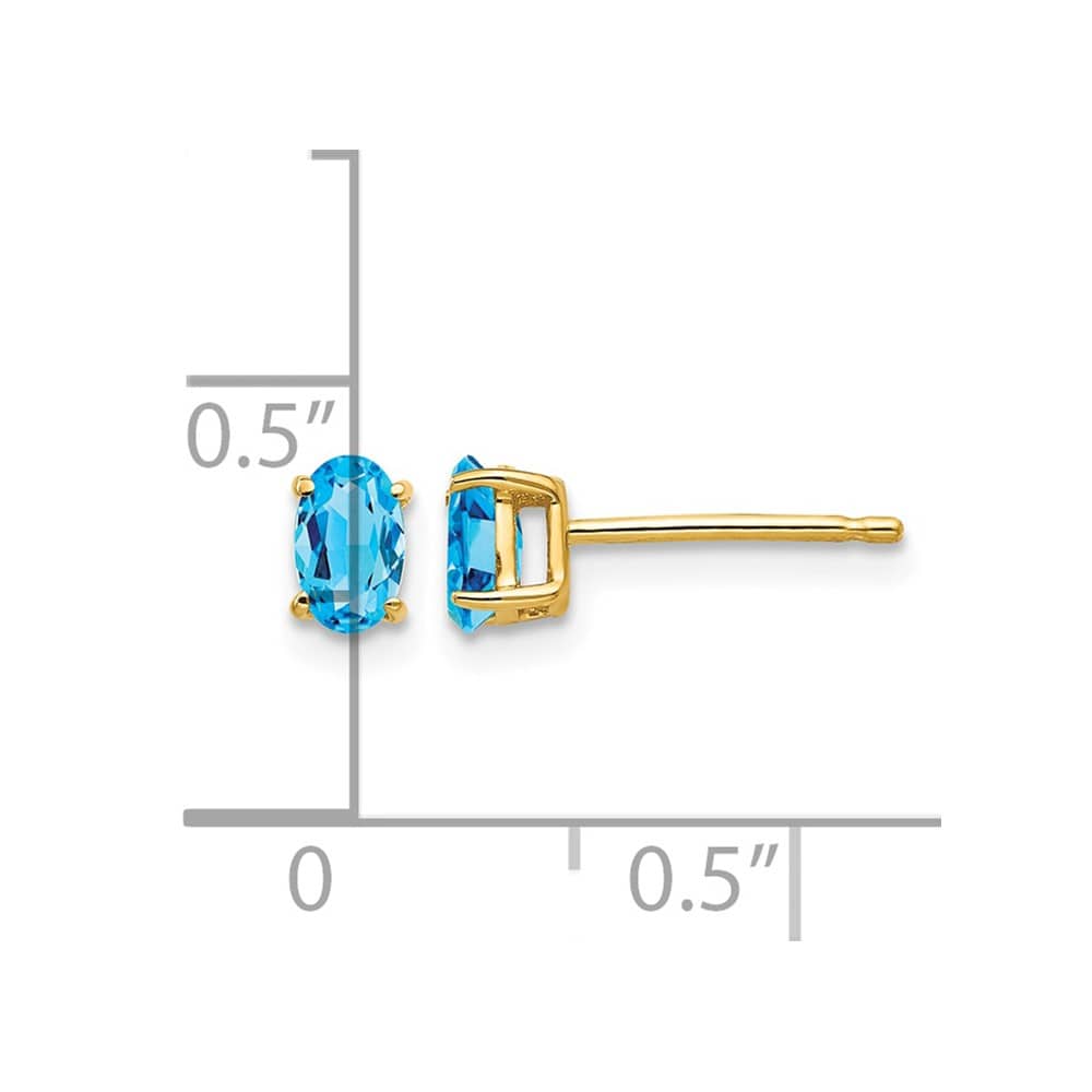14K Yellow Gold 5x3mm Oval Blue Topaz Post Earrings, view 4 of 4