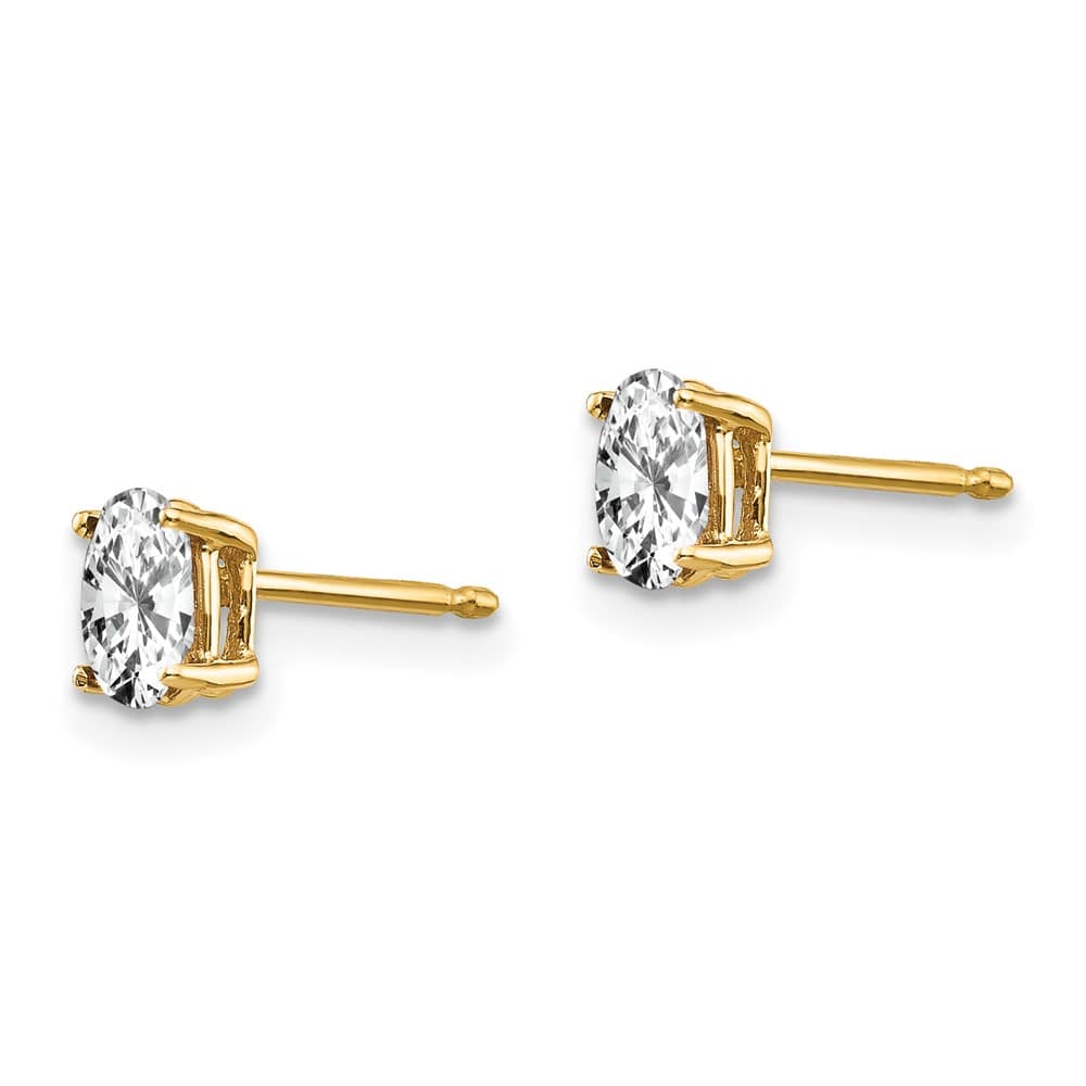 14K Yellow Gold 5x3mm Oval Cubic Zirconia Post Earrings, view 2 of 4